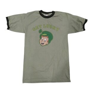 Vintage Passing4sane Get Lucky Leprechaun Ringer T-Shirt Green Mens Large‎